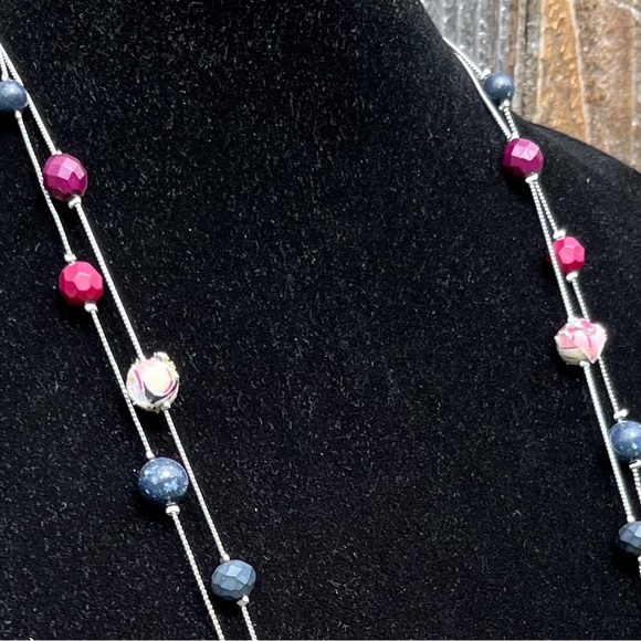 Loft silver cranberry and blue long necklace - Picture 2 of 11